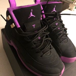 Jordan retro 12 black purple suede sneaker